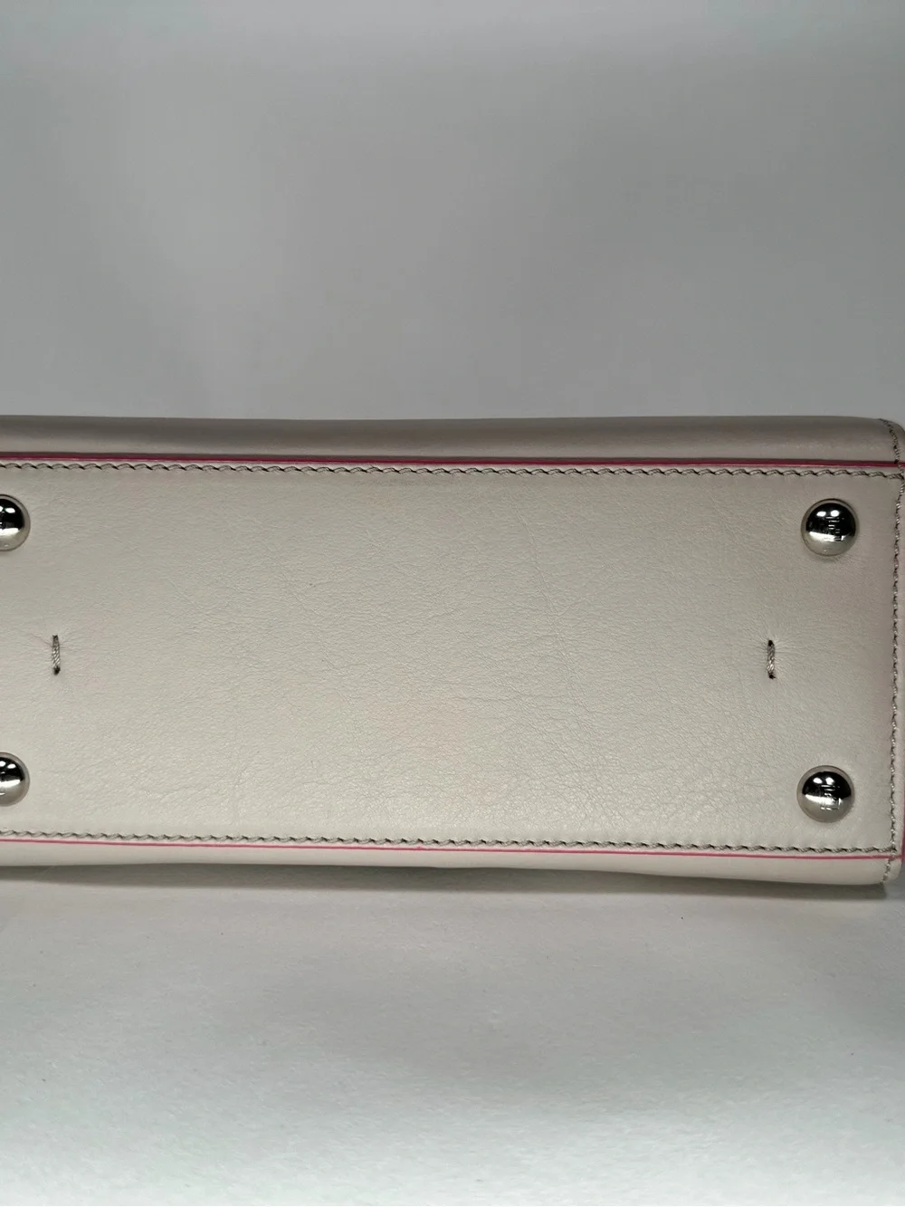 Fendi Small Top-Handle Satchel in Light Gray with Pink and Orange Trim
